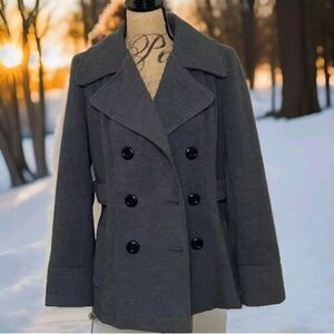George Peacoat Women's Size Large Double 12-14 Breasted Gray Line